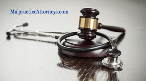 Gavel and Stethoscope on Reflective Wooden Table.